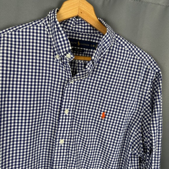 Ralph Lauren Classic Fit Gingham Button Down Shirt Orange Pony Logo Men L G - Picture 3 of 7